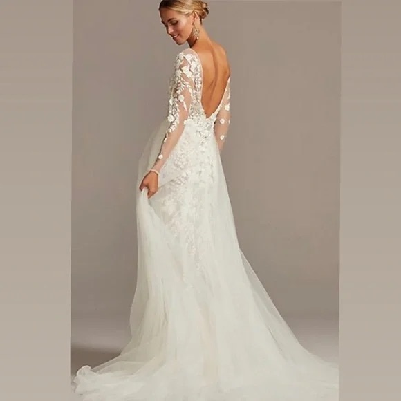 Galina Signature Embroidered Floral Illusion Bodysuit Wedding Dress - Picture 4 of 17